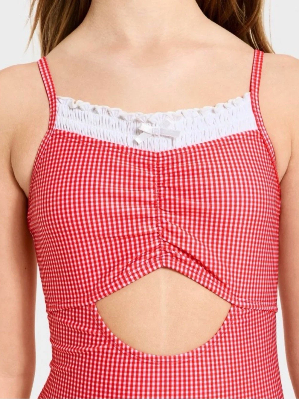 art class Red Gingham One-Piece Swimsuit with Lace Trim